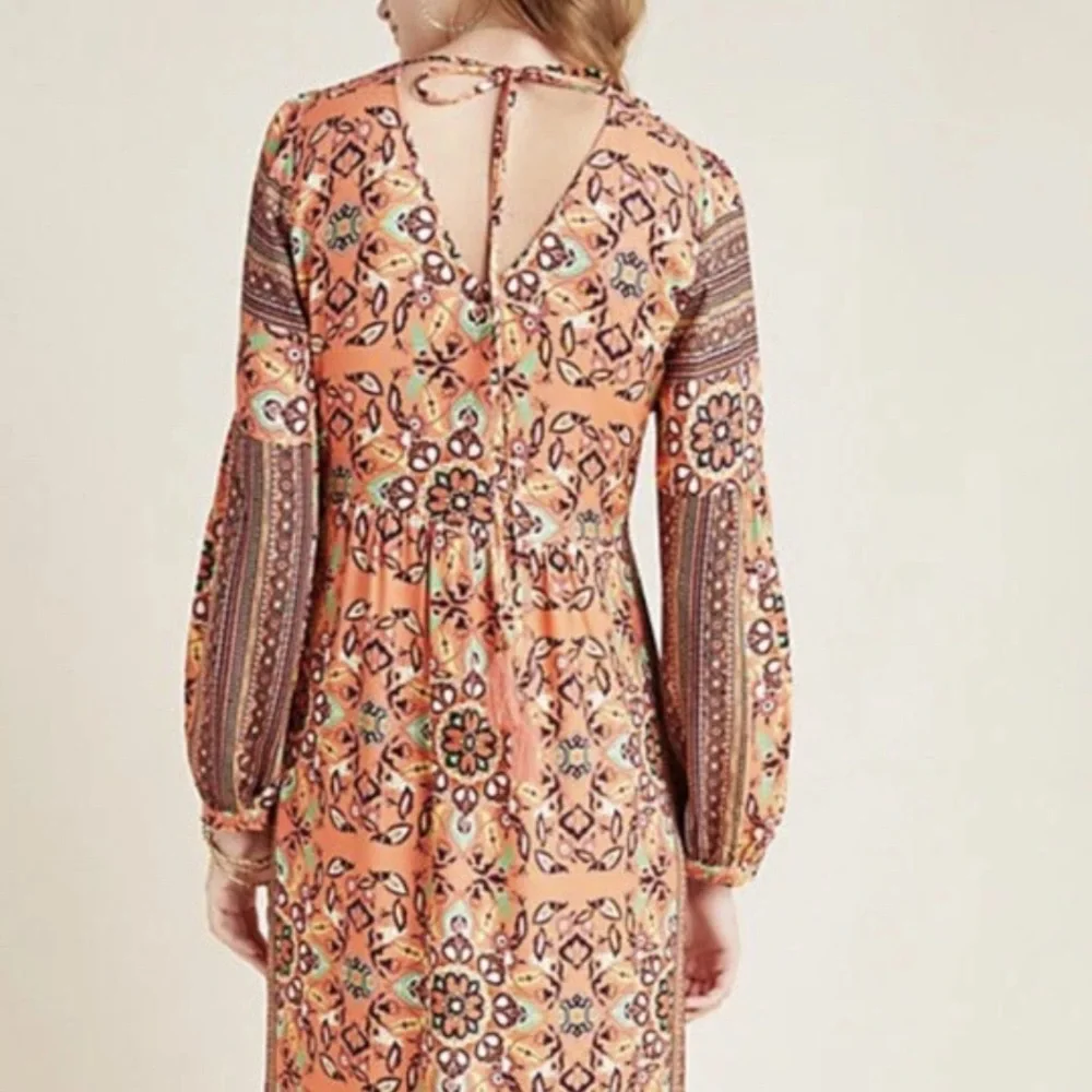 Farm Rio Anthropologie Clarabella Orange Floral Long Sleeve Maxi Dress M - Picture 5 of 12